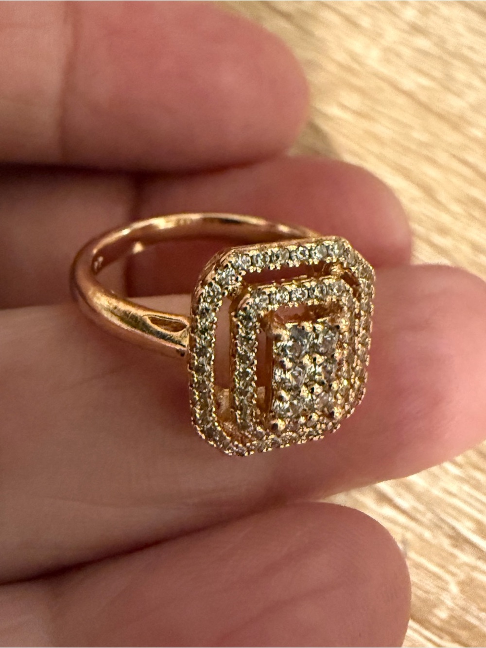 Gold-Tone Pave Square Cluster Ring - Rose Gold